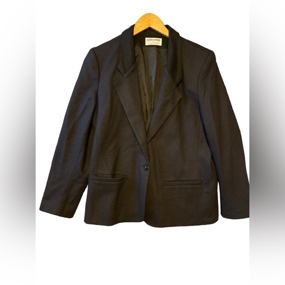 Vintage 90s Alfred Dunner 100% Wool Black 1-Button Blazer Style Pea Coat Women's - Picture 1 of 10